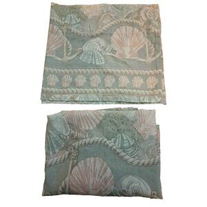 Vintage Seashell Curtain Valance Set Beach House Blue Pink Pastel Coastal XL 67"